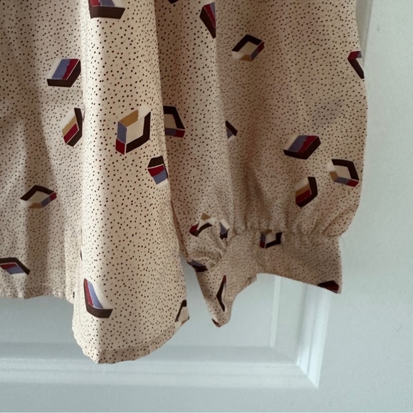 Vintage 80s Personal Beige Geometric Pattern Blouse Long Sleeves Women’s Size 12 - Picture 7 of 16